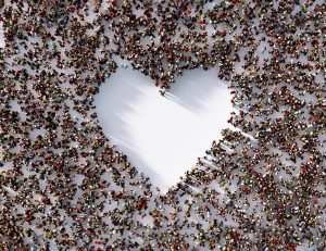 crowd of people forming the shape of a heart